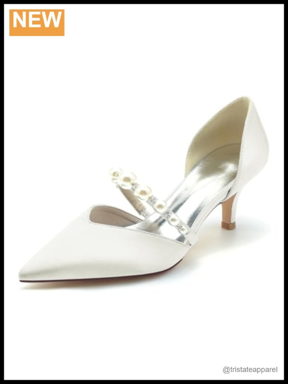 Satin Pearl Pointed Toe Low Heel Wedding Shoes for Bride